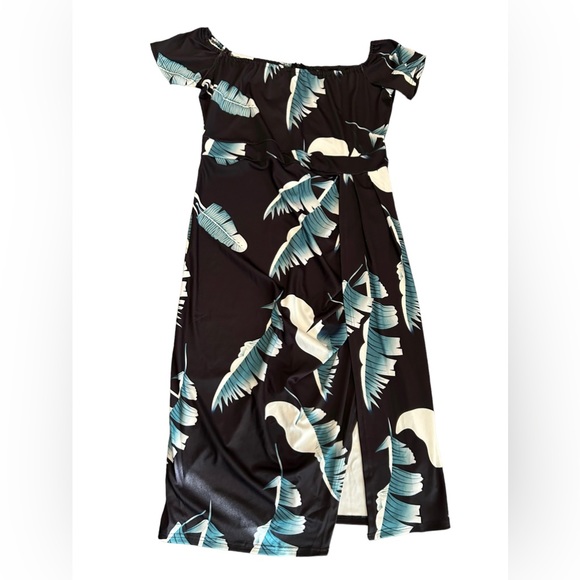 Plus size Casual Shoulder Floral tropical Print Ruched High Slit Dresses 2X NWOT - Picture 3 of 11